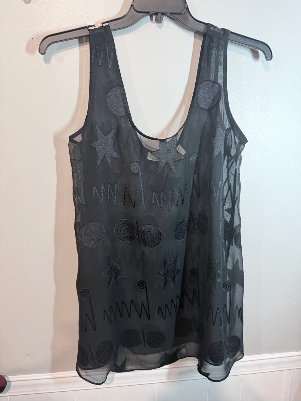 Victoria's Secret Vintage Black Sheer Shapes Tank Top Slip